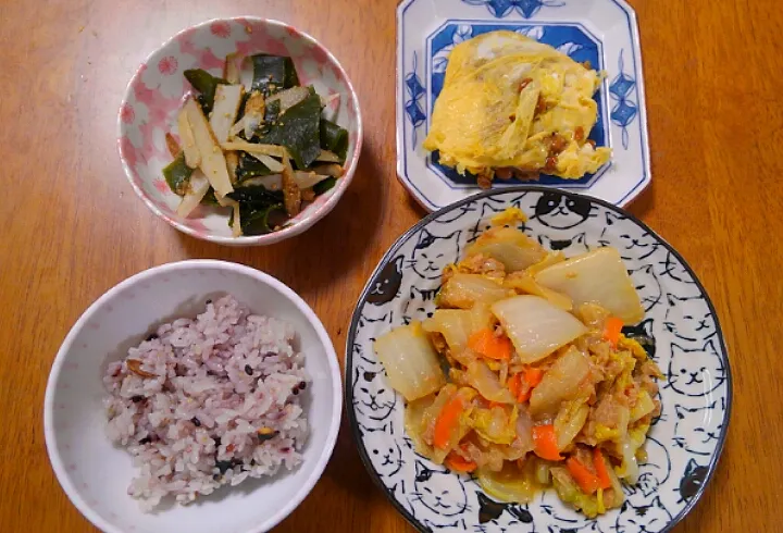 １月２９日　白菜のうま煮　ごぼうとわかめの酢の物　納豆オムレツ|いもこ。さん