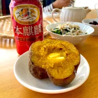 Snapdishの料理写真:#安納芋#安納芋スイートポテト#一斉休校ランチ#ビールのキャンペーンみたい#焼き芋#デリシア|natsumikanさん