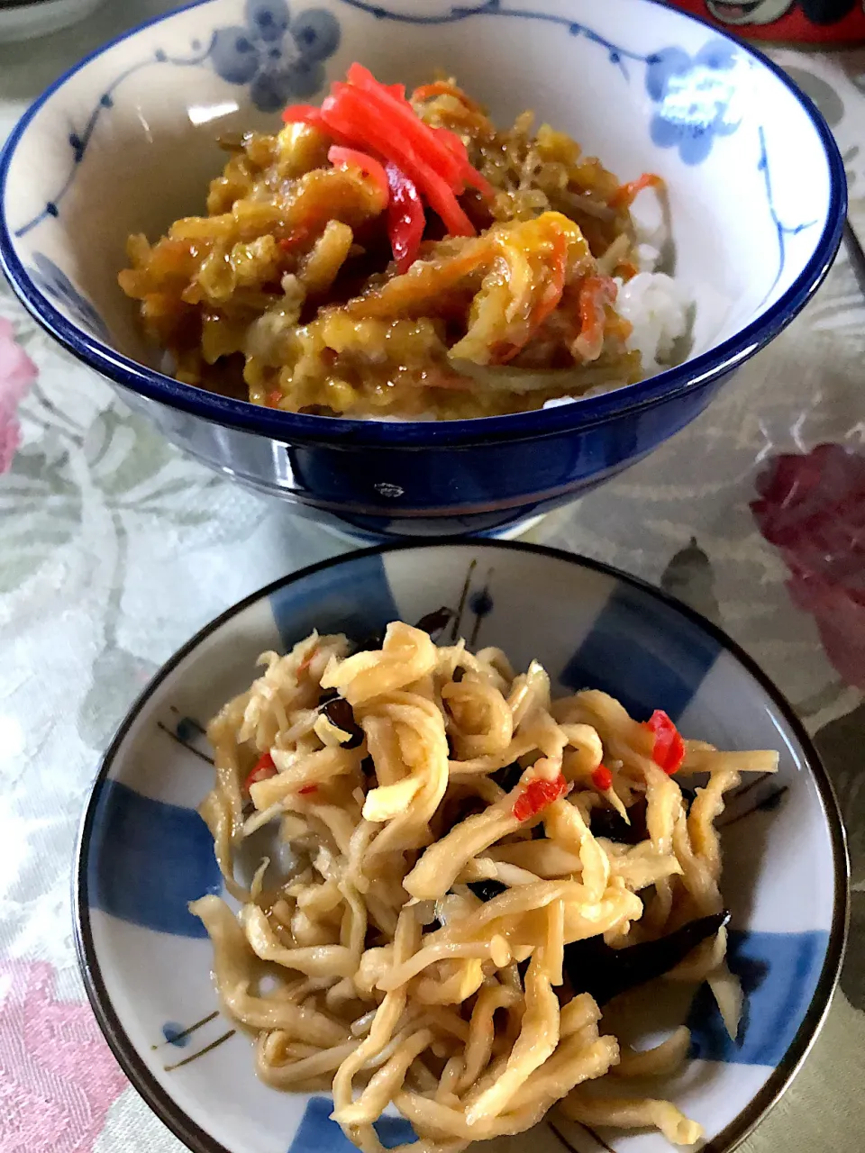 ごぼう天の卵とじ丼&切り干し大根とえのきのはりはり漬け風|Miekoさん