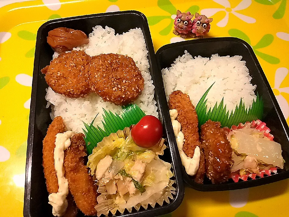 Snapdishの料理写真:夫の弁当、娘の塾弁|みどりさん