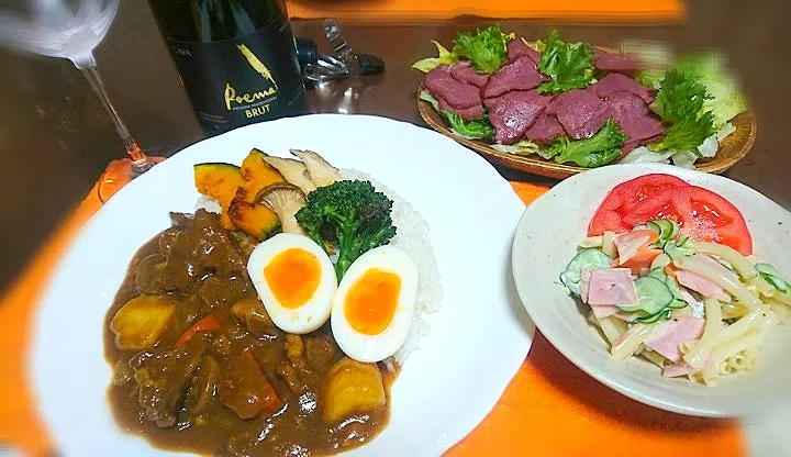 マカロニサラダ🥗
  牛タンスモーク
  カレーライス🍛|びせんさん