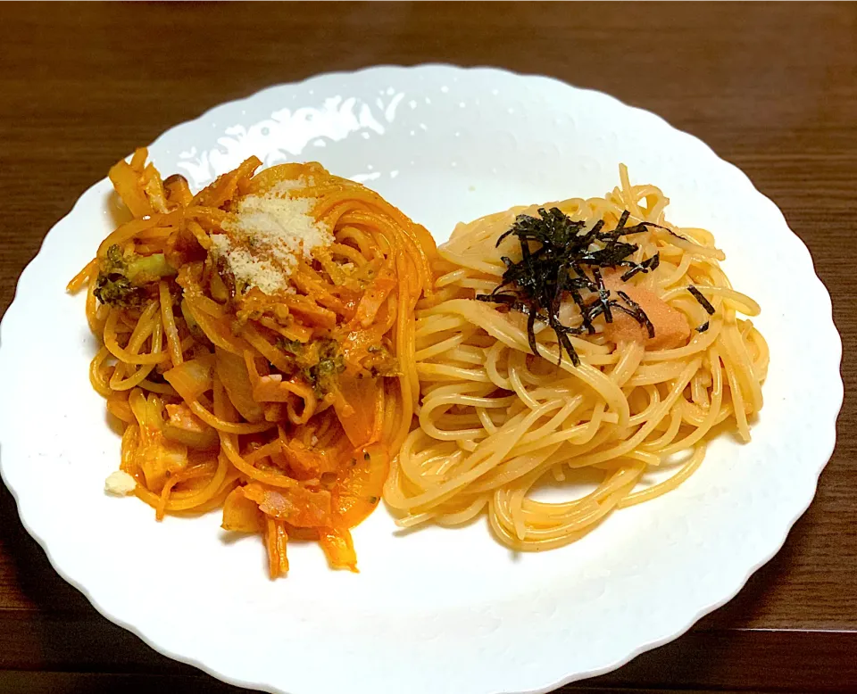 明太子パスタとナポリタンの２種盛りで！|sakiさん