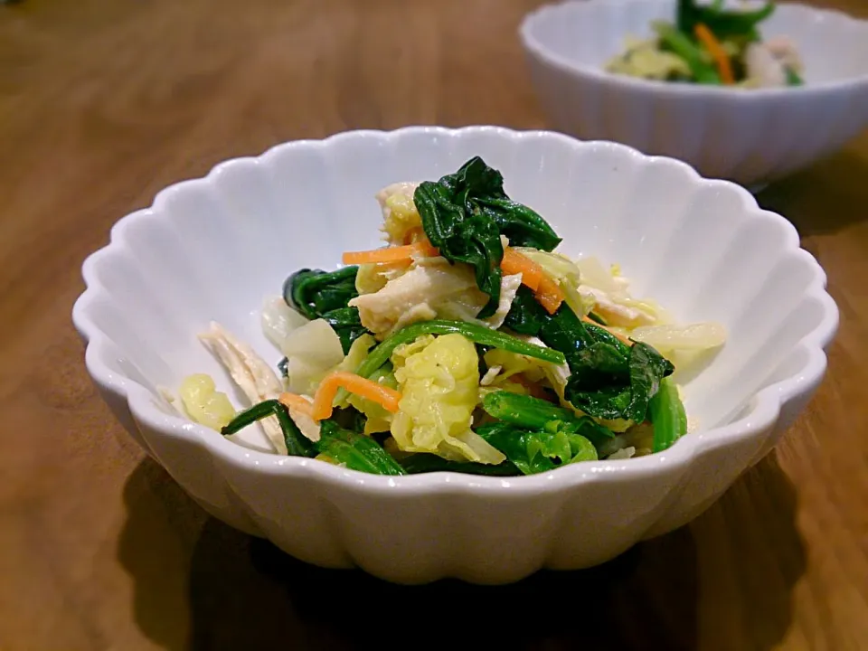 蒸し鶏と白菜 ほうれん草のからし和え|古尾谷りかこさん