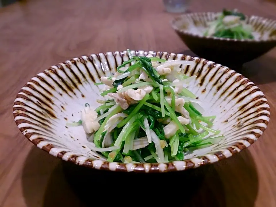 三つ葉と水菜 蒸し鶏の柚子胡椒和え|古尾谷りかこさん