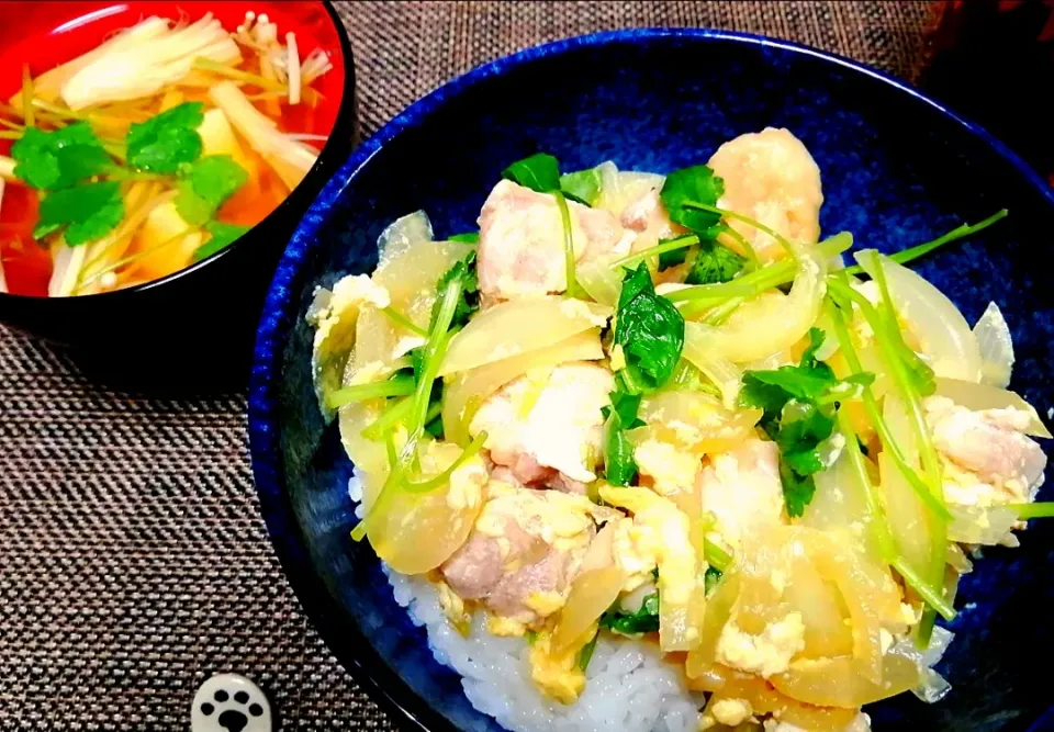 親子丼 みつばのお吸い物|いちみさん