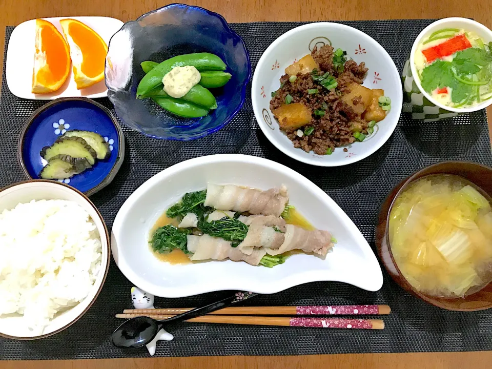 豆苗の肉巻き定食|ゆうかさんさん