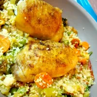 Snapdishの料理写真:Couscous with roasted vegetables and chicken thighs|Etoさん