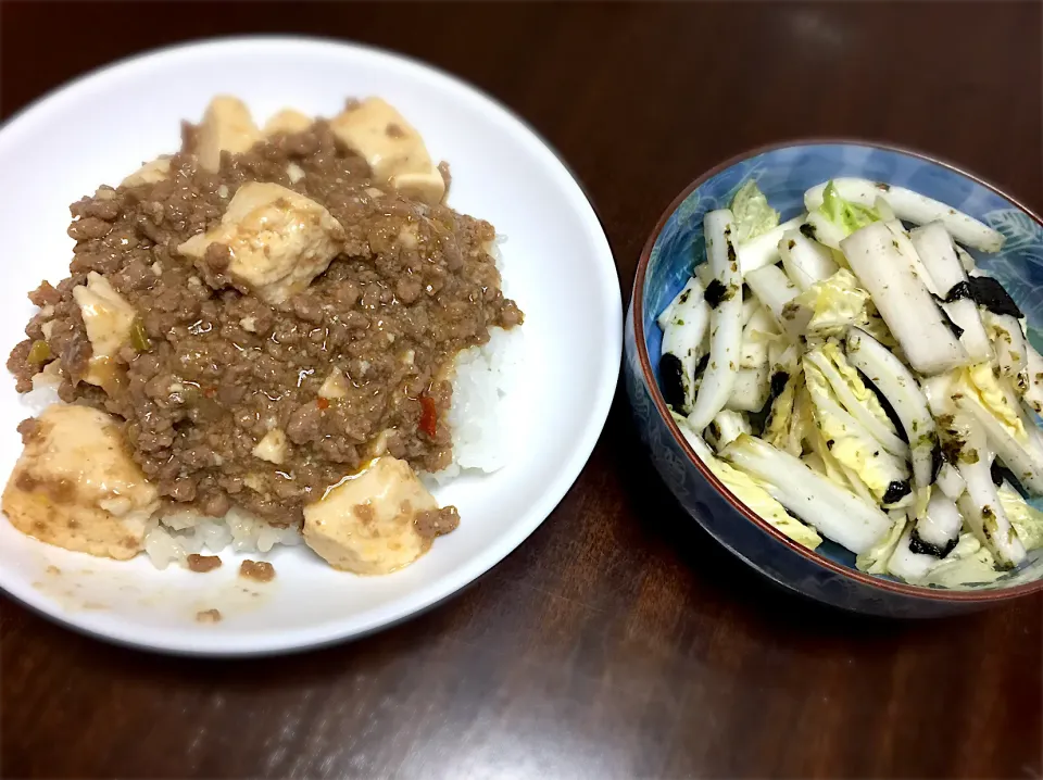 麻婆豆腐    白菜のチョレギサラダ|まるちゃんさん