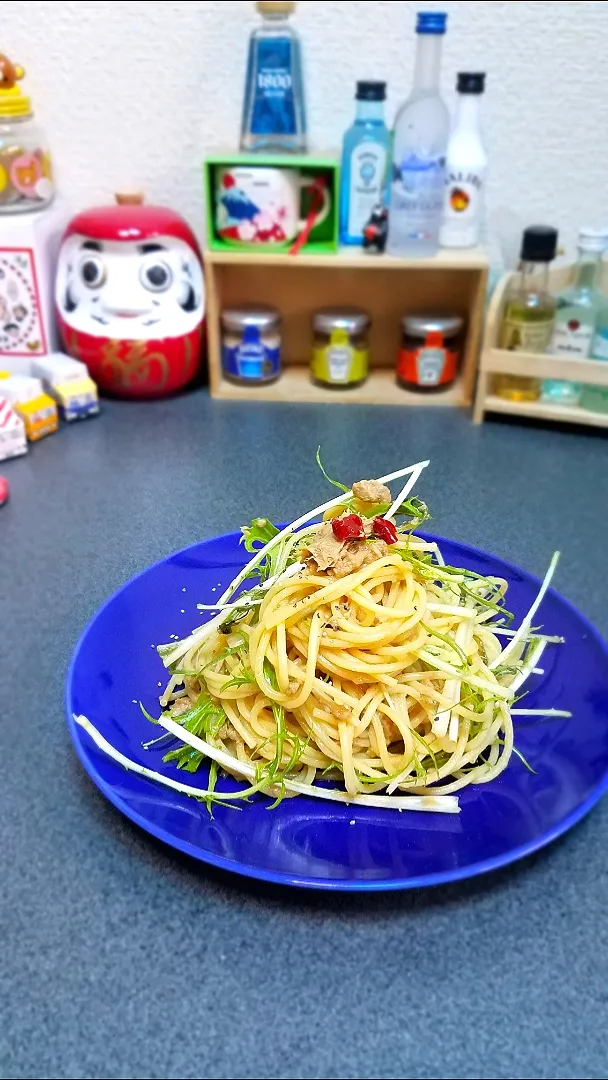 無農薬水菜とツナの甘辛パスタランチ🍝|masaki .fさん