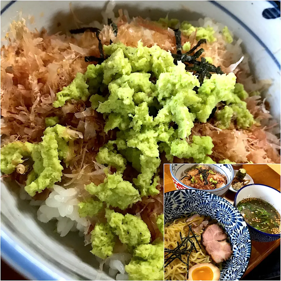 Snapdishの料理写真:本わさび満喫セット・塩つけ麺@伊豆あまからや(伊豆)|塩豚骨さん