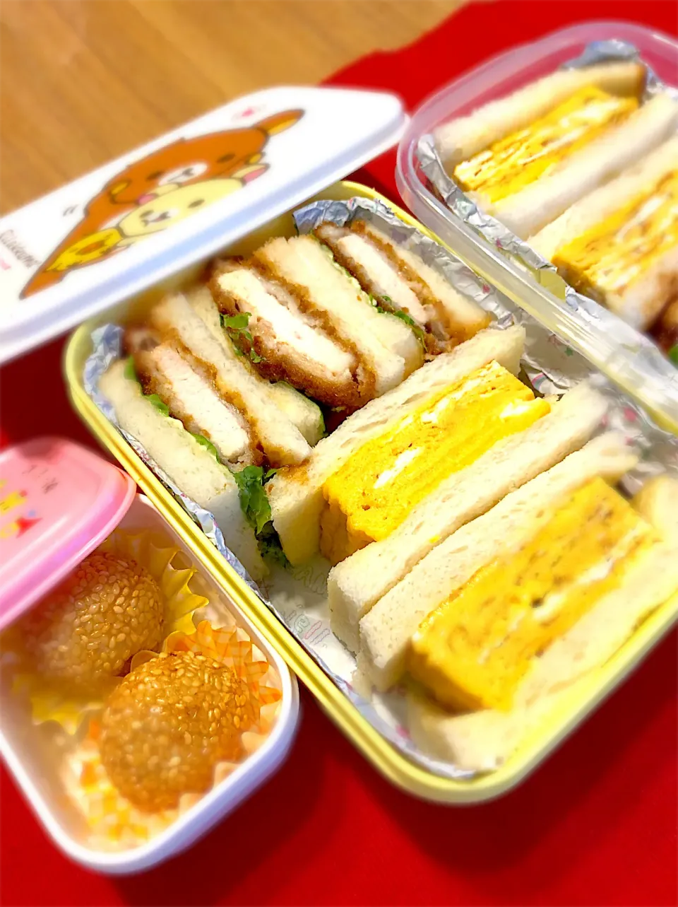 今日のお弁当😊だし巻きサンドとカツサンド(^^)|いちあらママさん