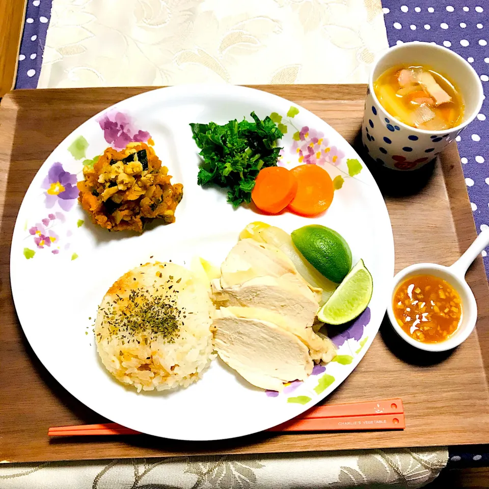 ももさんの料理 ともやんのシンガポールチキンライス(*^^*)💛＆ともきーたちゃんのパンプキンマリネ|ももさん