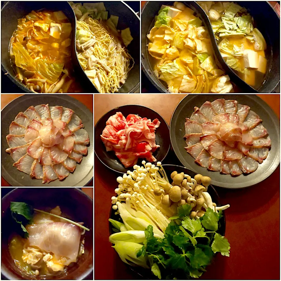 Snapdishの料理写真:Today's Dinner🍴鰤&豚しゃぶ2色鍋♨️ｼﾞﾝｷﾞｽｶﾝﾀﾞﾚとﾊﾝおばさんの手作り調味料万能の素|🌈Ami🍻さん