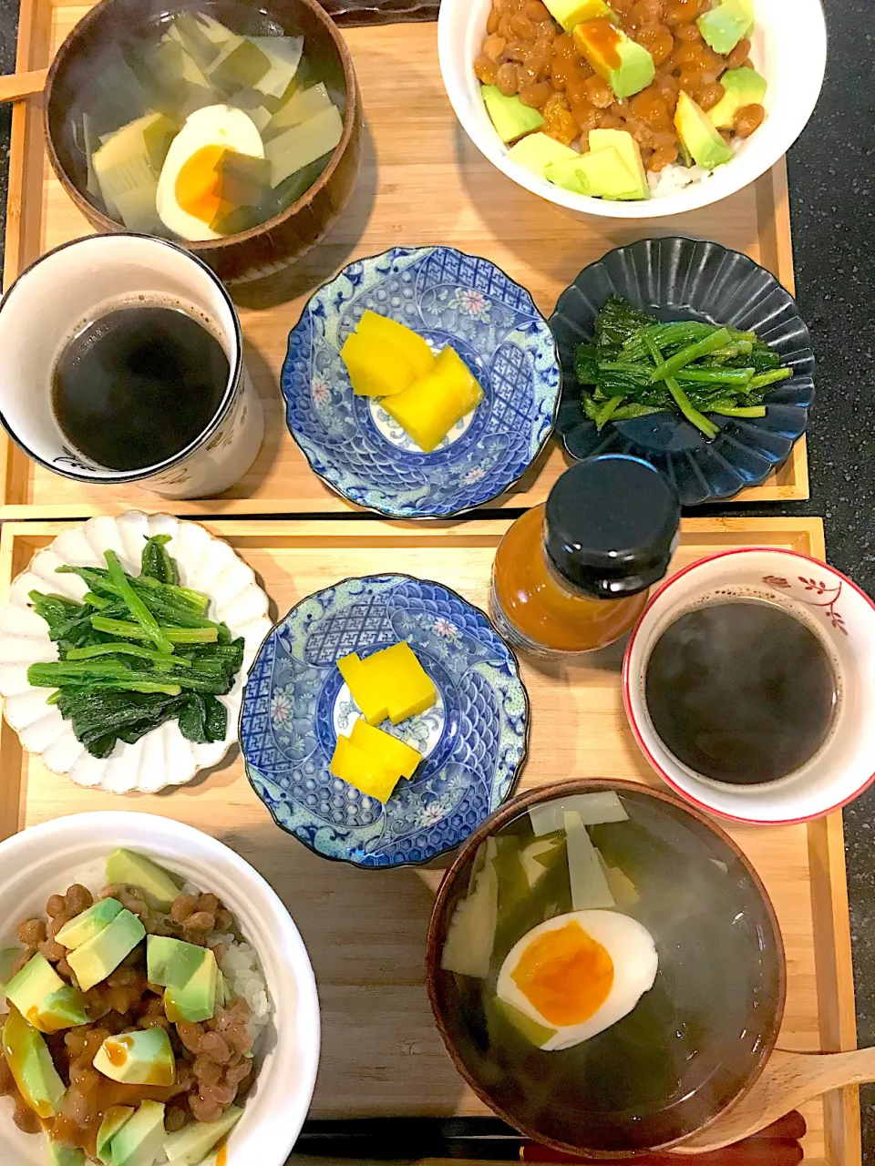 アボガド納豆丼、雲丹醤油かけご飯　朝ごはん|シュトママさん