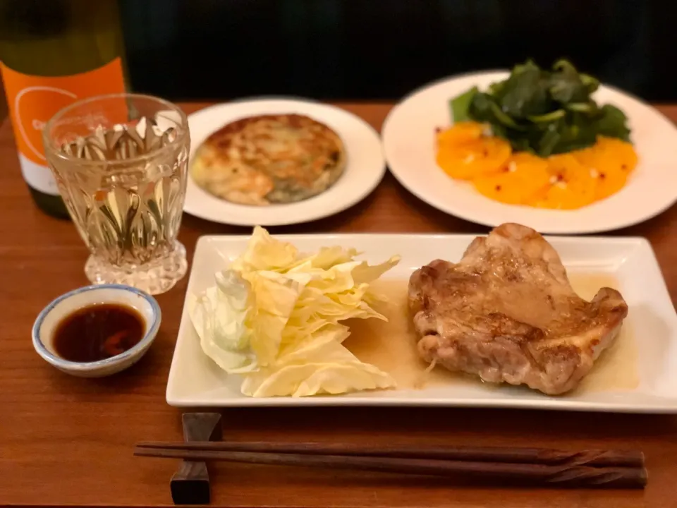 一鶴風鶏のモモ焼き、ローピン、ネーブルサラダで家飲み|マユマユさん