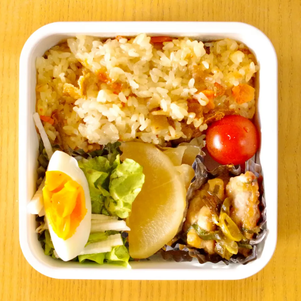 今日のお弁当！！😋五目おこわサラダ大根と白菜のツナ煮チキンのネギマヨポントマト|walnutさん