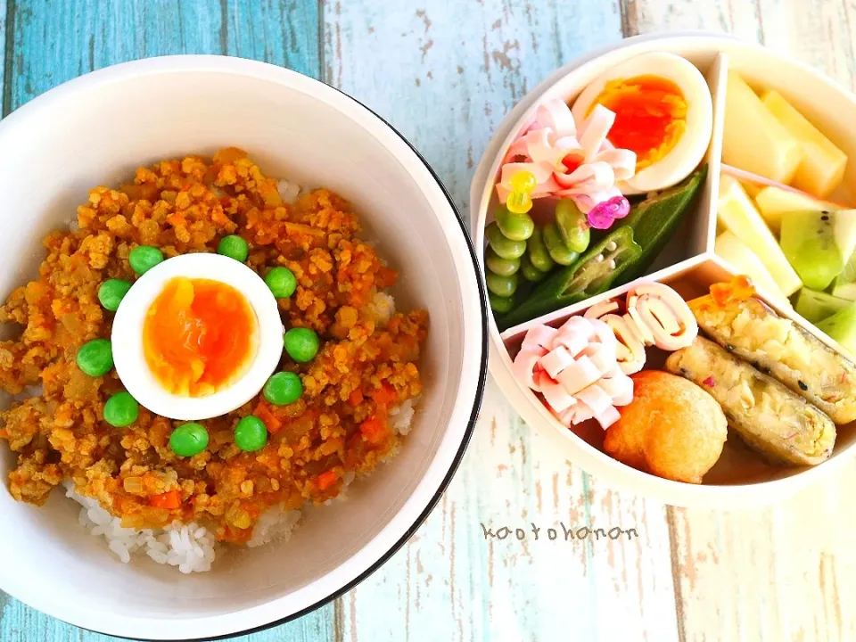 キーマカレー&ハムのお花弁当|kaotohananさん