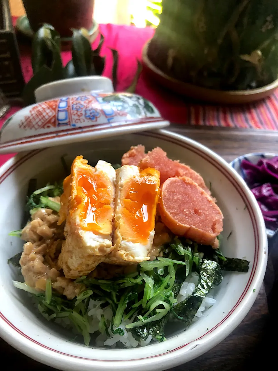 納豆丼♪ 炙りタラコと水菜|ちーちさん