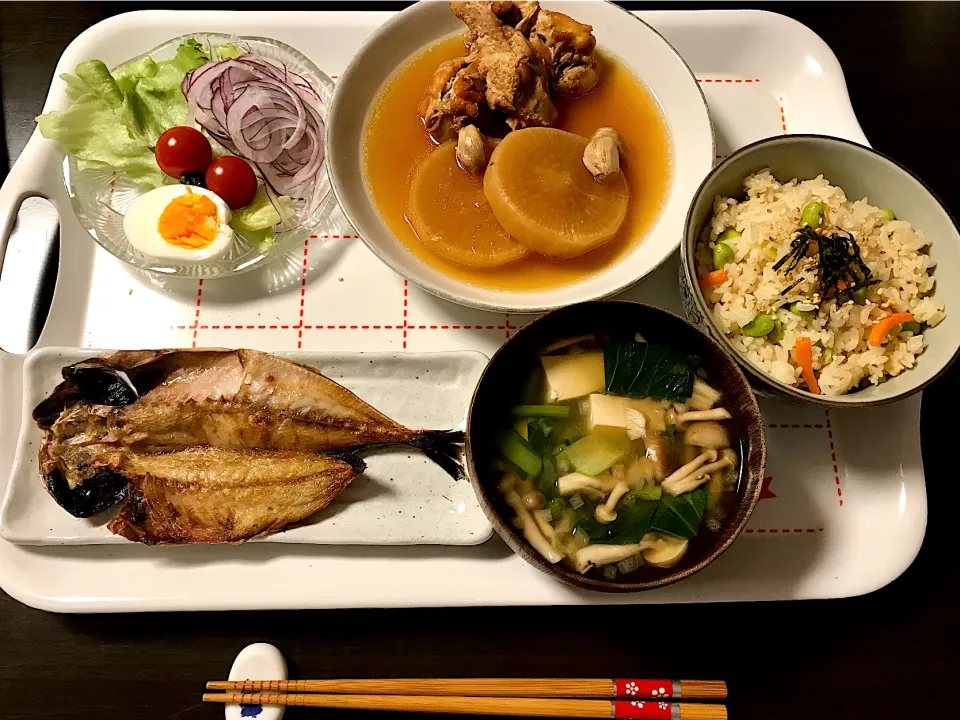 大根手羽元煮、鯵の開き、枝豆ごはん|okeiko🎶さん