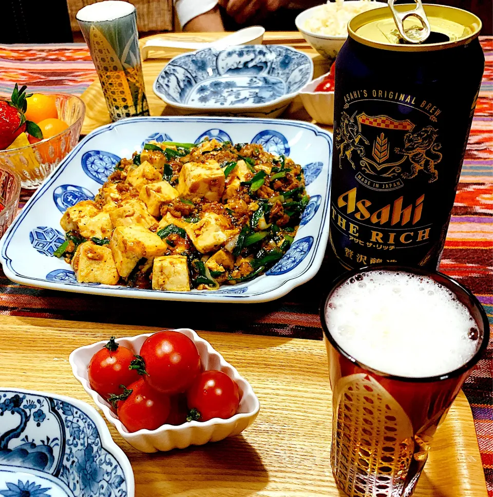 Snapdishの料理写真:#四川風麻婆豆腐 #晩酌　#アサヒザリッチ飲んで一言 #初めて飲んだよ　#めちゃウマ　#中華も合うね|Blueberry🫐さん