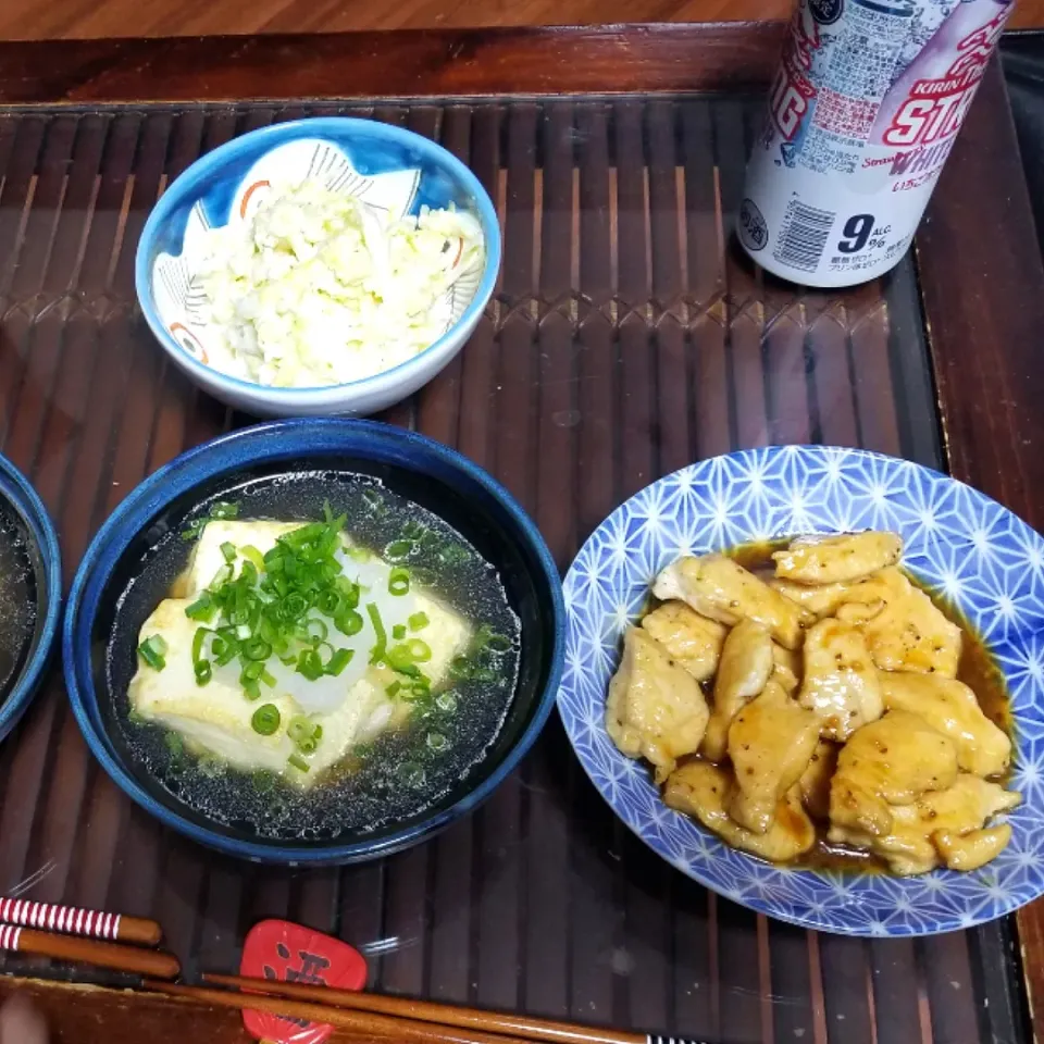 奥様料理で揚げ出し豆腐と鶏肉のマスタード炒め♪(o^O^o)|dai.noriさん