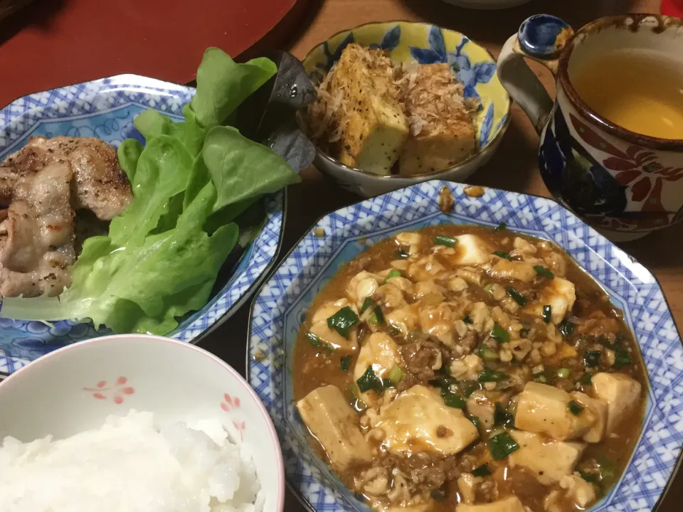 麻婆豆腐と豚バラ焼き肉と厚揚げ|みんみんさん