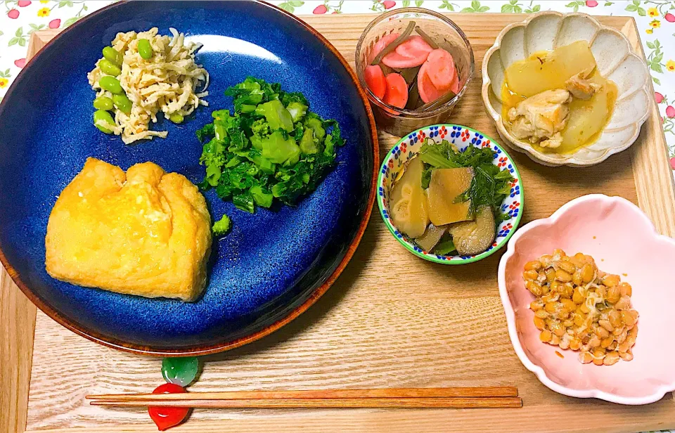 Snapdishの料理写真:夕ごはん😋あぶたま煮🥚|🤤nana🥢さん