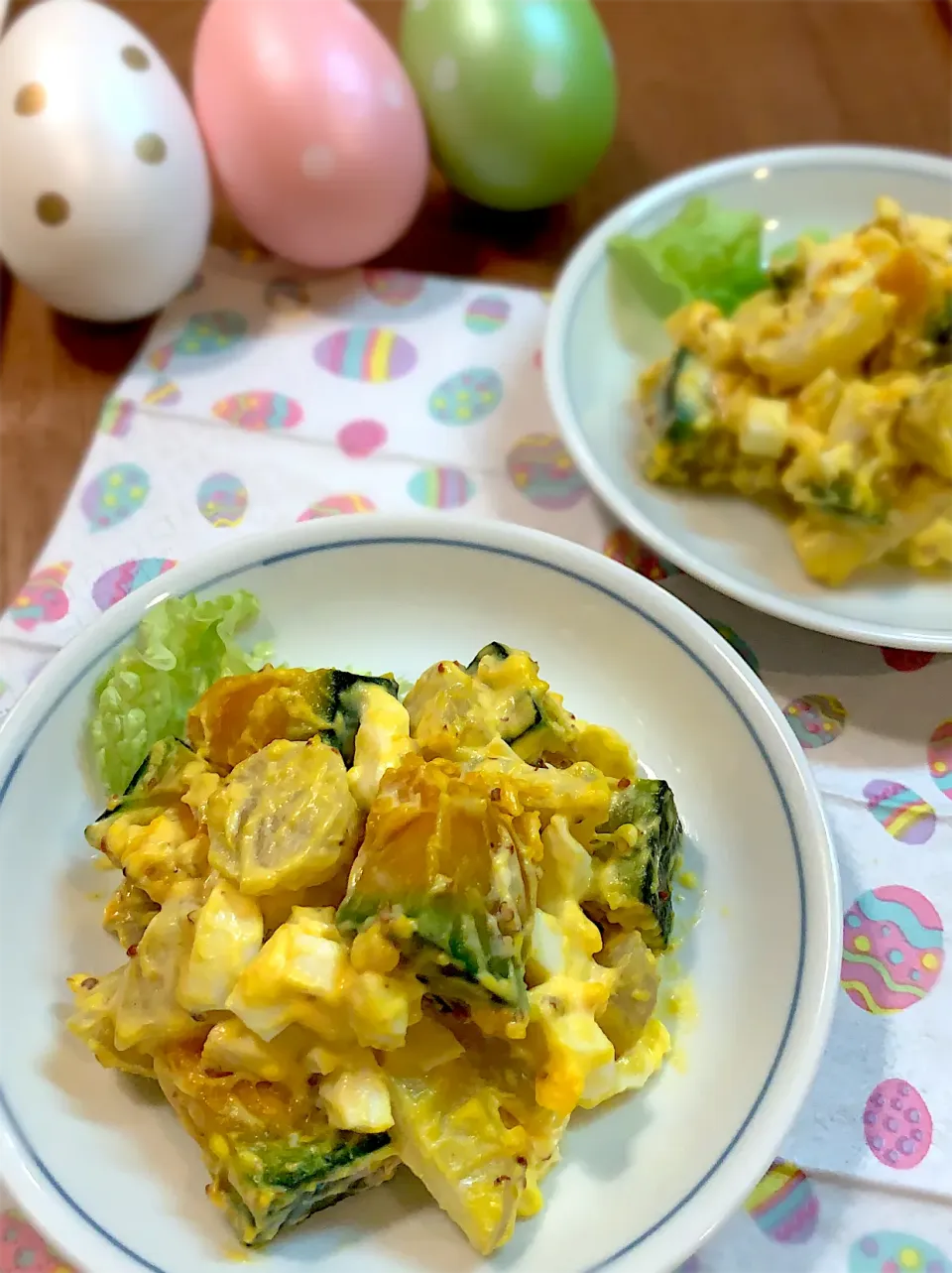 Snapdishの料理写真:かぼちゃとキクイモのマスタード卵サラダ🥚|ゆーこどんさん