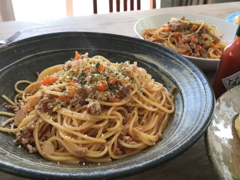 Snapdishの料理写真:【子ども爆食】ミートソースパスタ|パパのつくりおき弁当（つく弁）さん