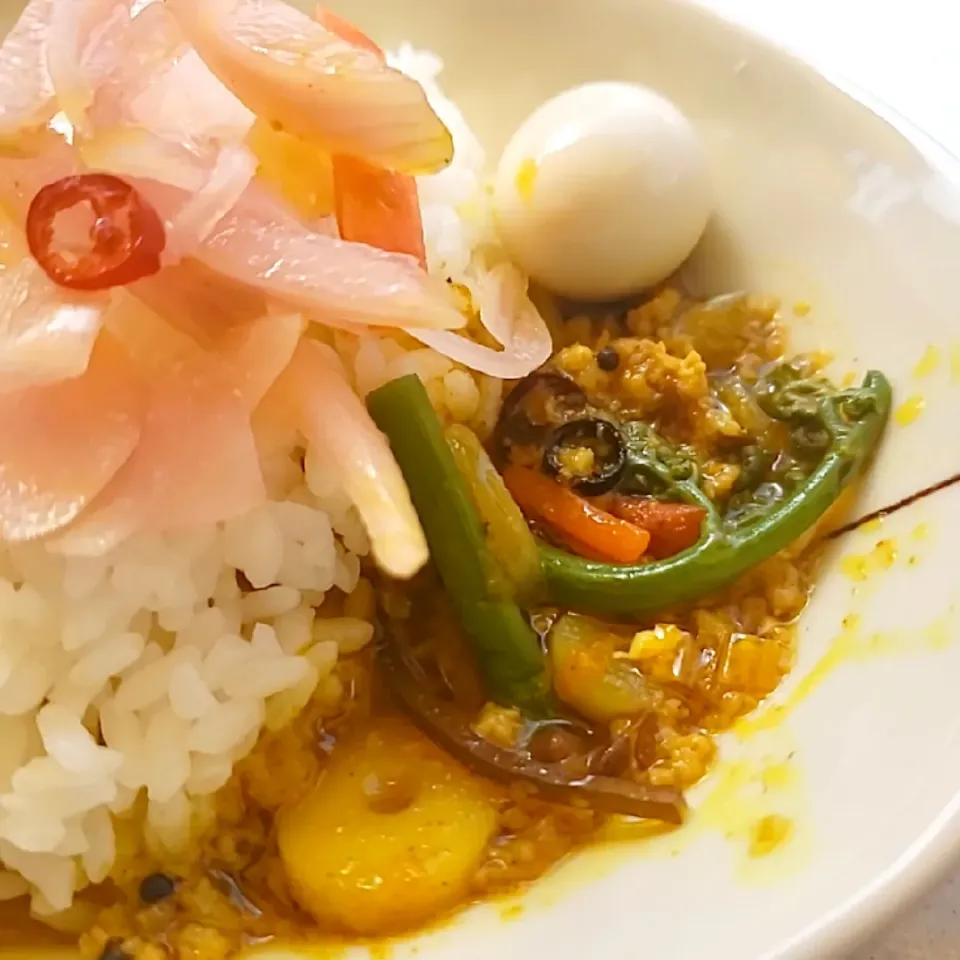 春の山菜ポークキーマカレーです。|ふじわらたくやさん