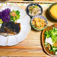 Snapdishの料理写真:お昼ごはん😋サバの塩麹浸け焼き🐟|🤤nana🥢さん