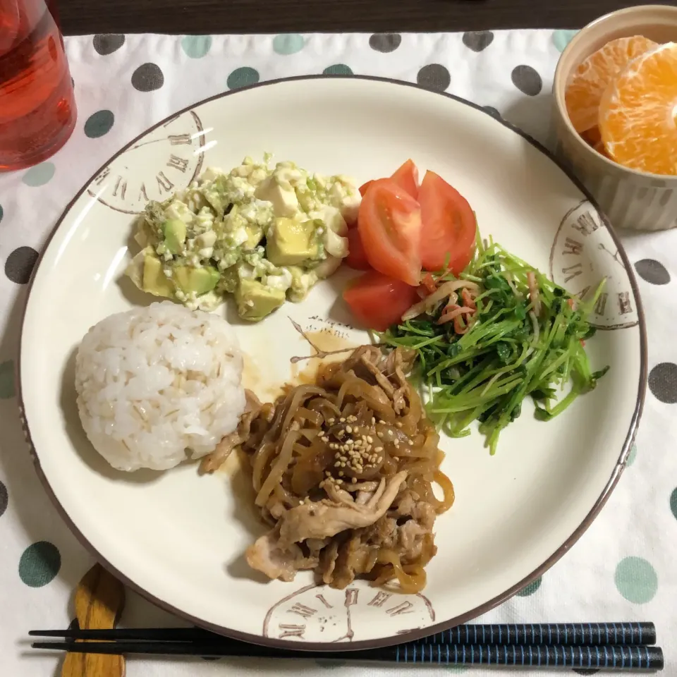 豚の焼肉のタレ炒めプレート晩ご飯|ななみんさん