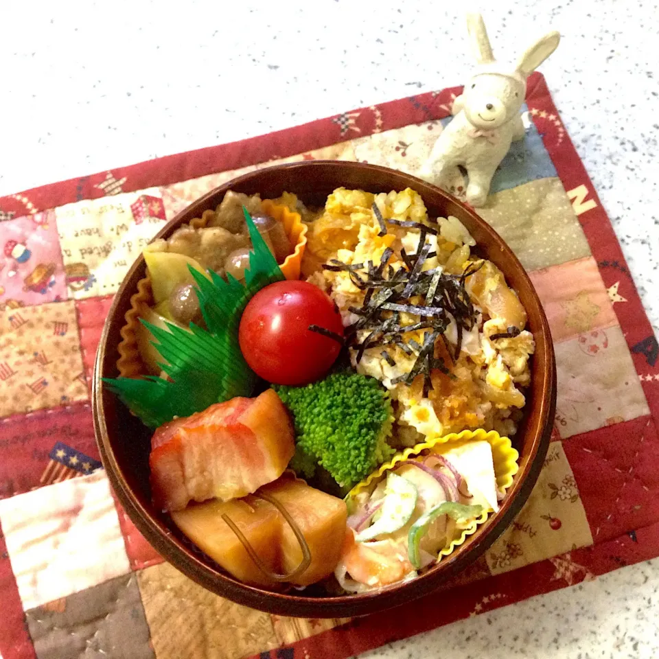 今日のお弁当😊 #わっぱ弁当  #丸弁当  #夫弁当  #地味弁当|naonaomimichanさん