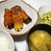 ナス豚巻き甘酢味
ツナサラダ
豆腐,わかめ,えのきの味噌汁|しょーこさん