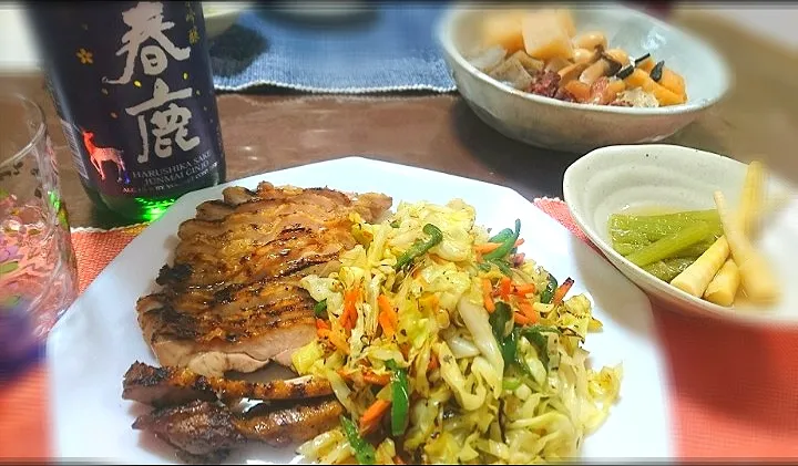 鶏肉とキャベツの塩だれ炒め🌱
 蕗と細竹の子の煮物|びせんさん