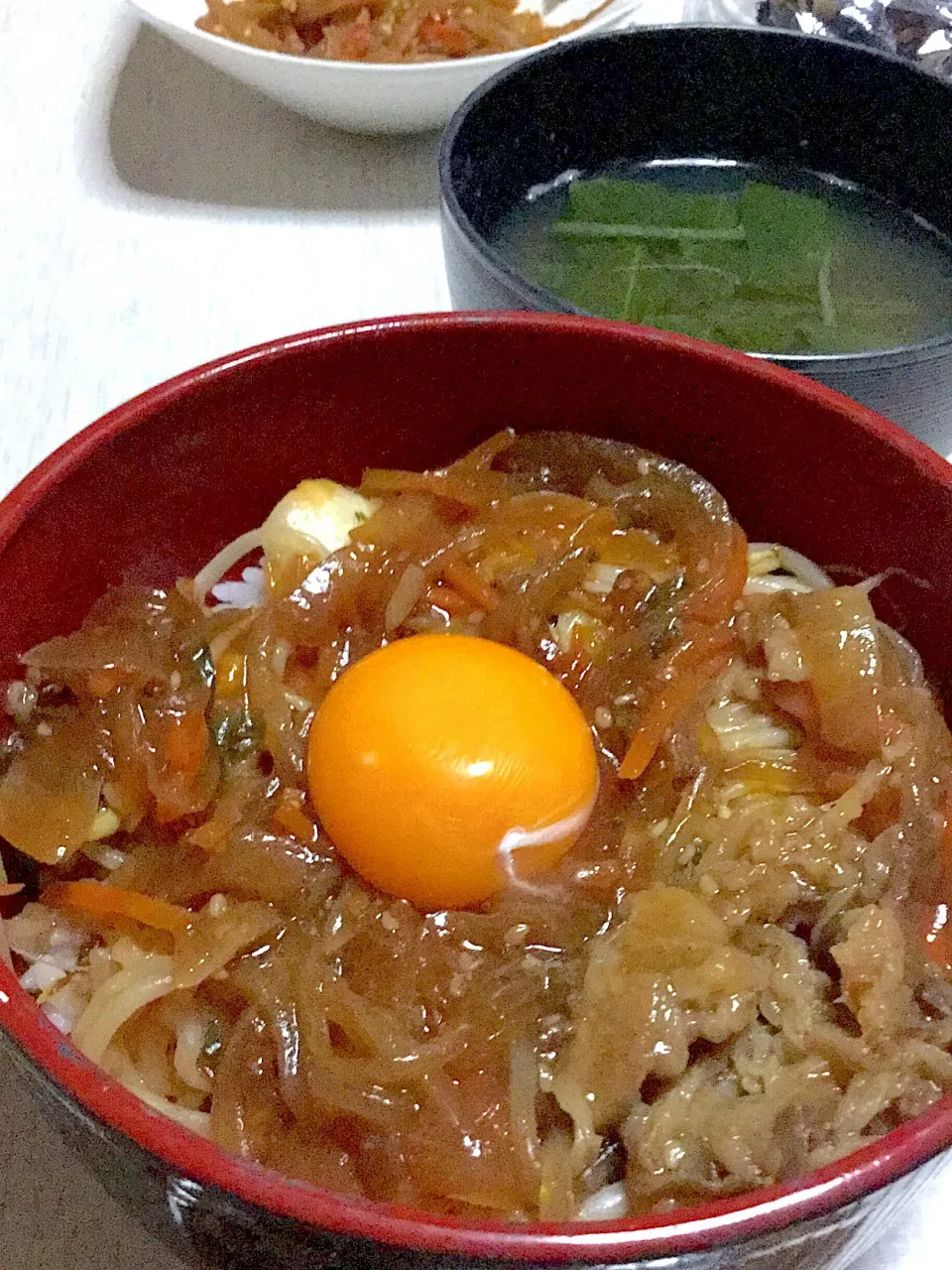 プルコギ丼、ほうれん草の味噌汁|Ayaさん