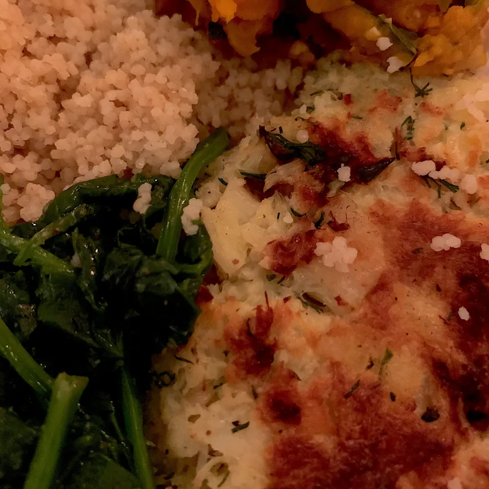 Fish cake, cous cous, pumpkin, spinach|kayoさん