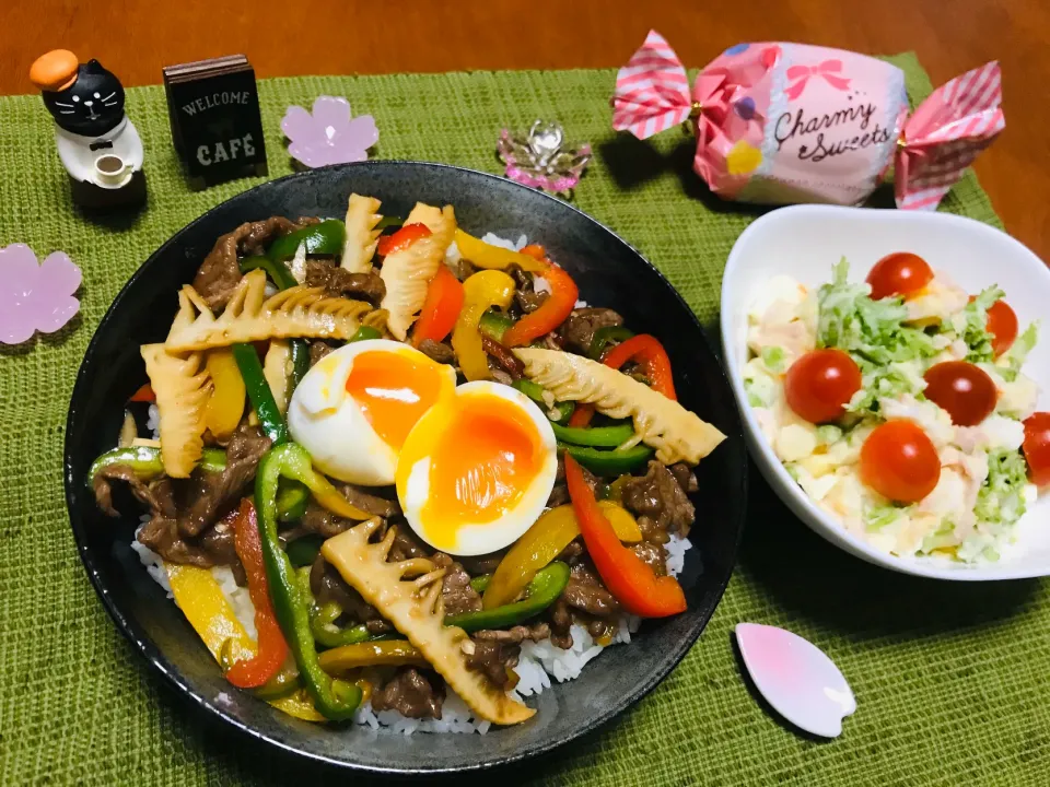 「チンジャオロース丼」&「ポテサラ」|バシュランさん