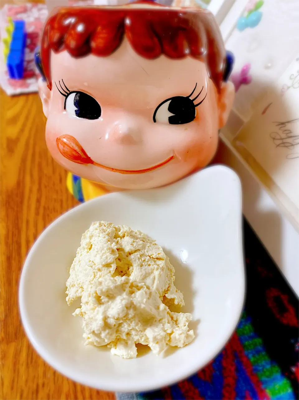 Snapdishの料理写真:息子へ♡手作り豆乳カッテージチーズ。|ぽき。さん