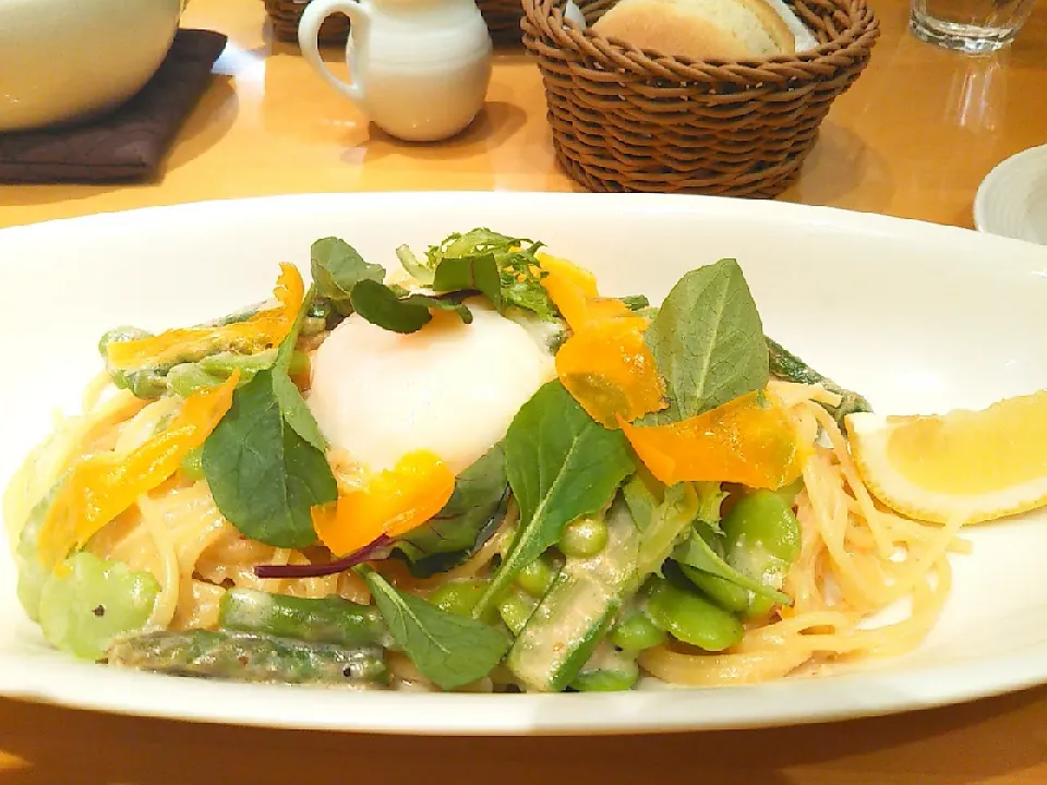 明太子とレモンのカルボナーラアフタヌーンカフェの新メニュー）|ゆきこさん