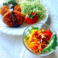 ひとみんΨ(*´∀｀)Ψさんの料理 カボチャのサラダと美味いフライたち