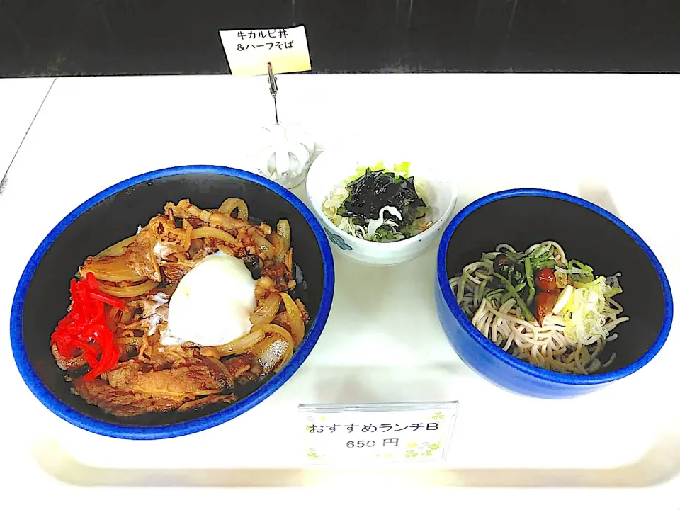 Snapdishの料理写真:牛カルビ丼・ハーフ山菜そばセット|nyama1さん