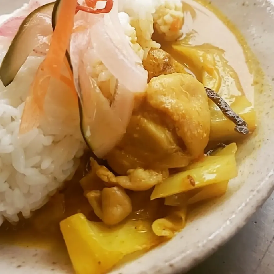 新じゃがと春キャベツのチーズインバターチキンカレーです。|ふじわらたくやさん