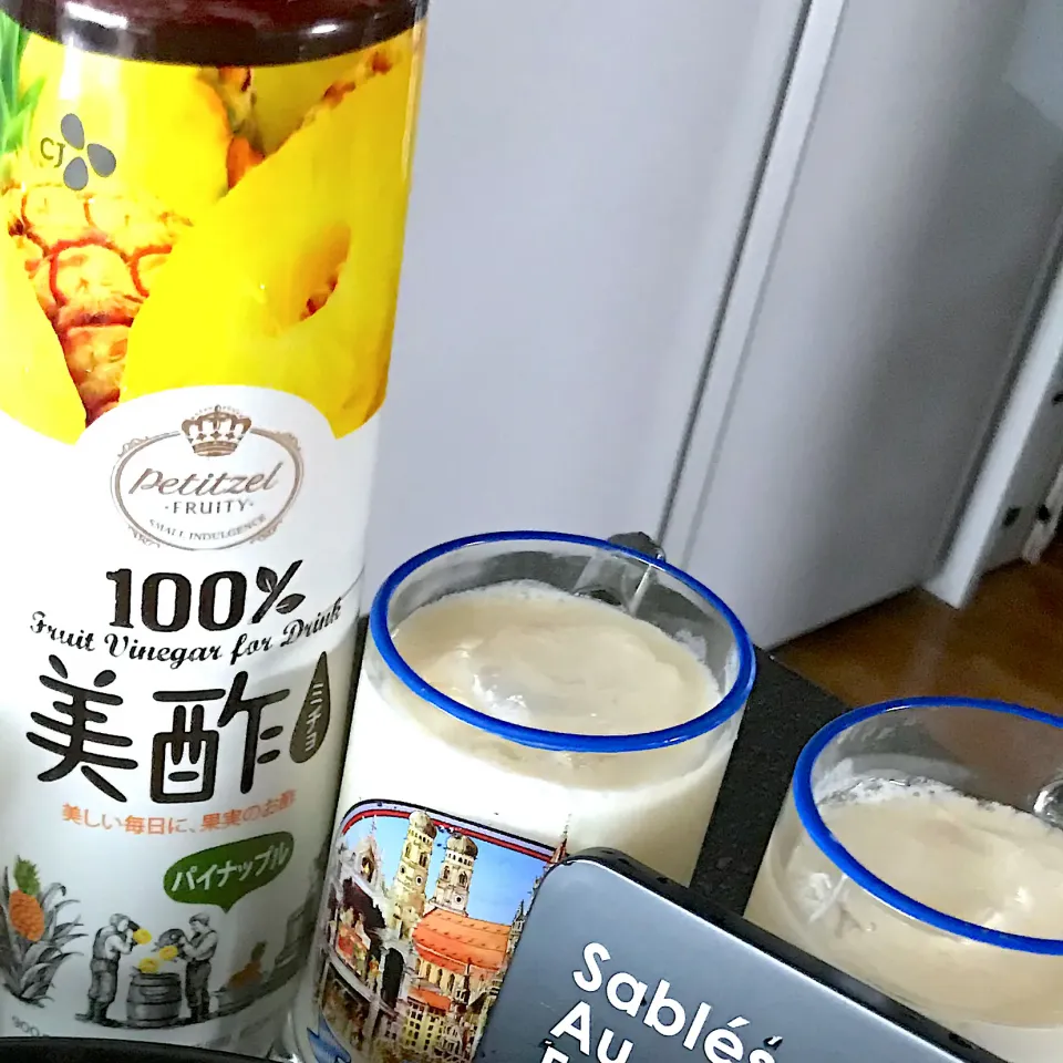 美酢で割ると飲むヨーグルトパイナップル|シュトママさん