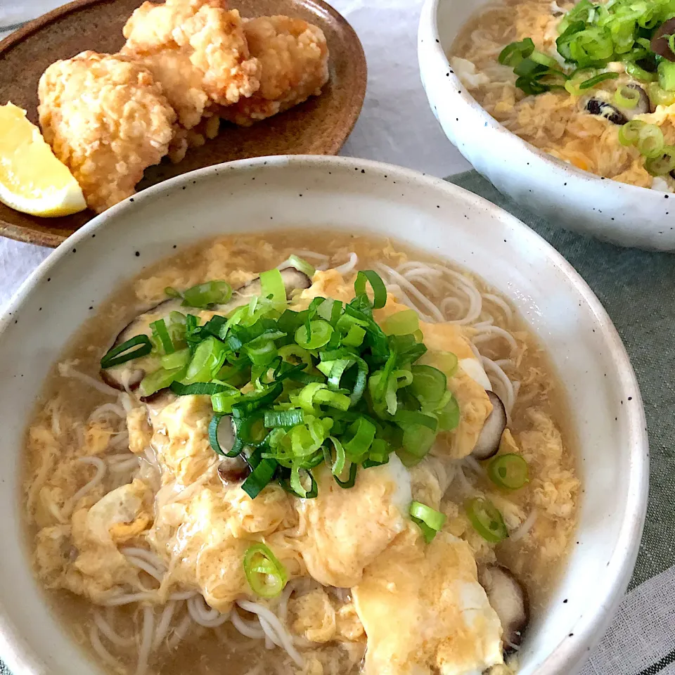 卵にゅうめんと鶏の唐揚げ|あここさん