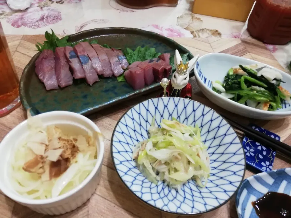 3/28
いなだの刺身と玉ねぎ長ネギと小松菜😋|たえさん