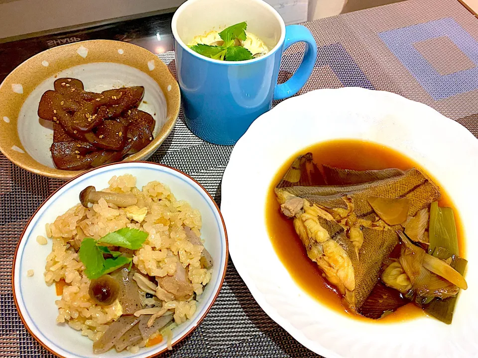 カレイの煮付け・炊き込みご飯・茶碗蒸し|料理初心者さゆみさん