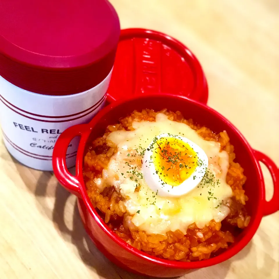 トマトチーズリゾットと野菜スープ弁当🍙|たんたんさん