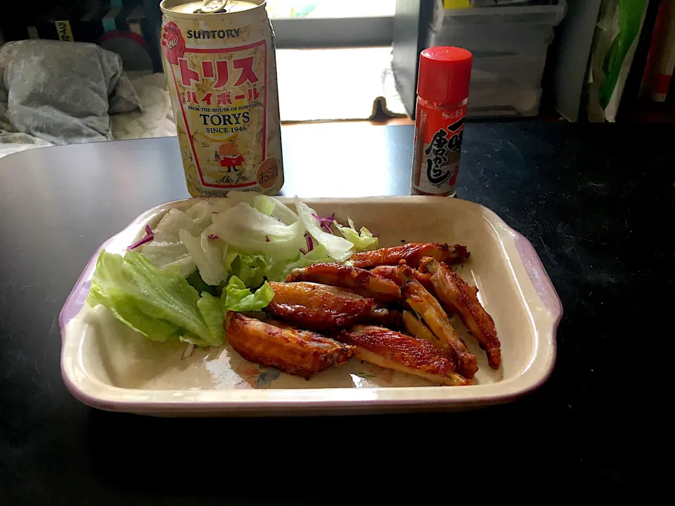 夜勤明け手羽中焼き(ニンニク生姜醤油漬け)|Tarou  Masayukiさん