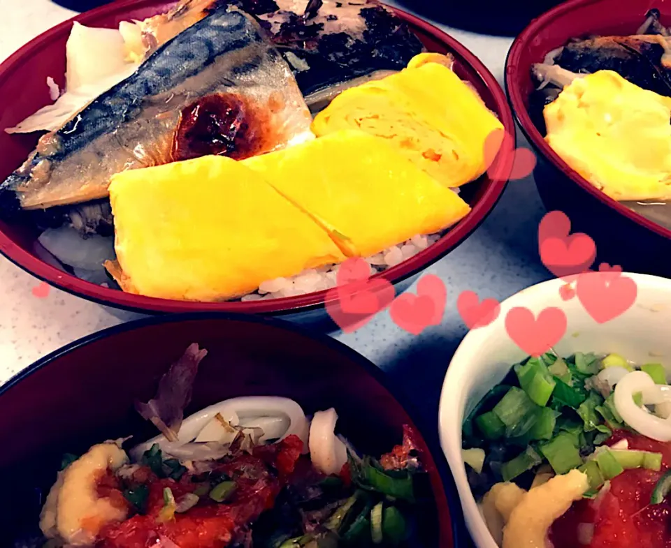 鯖丼、卵焼き、うどん|まみみさん